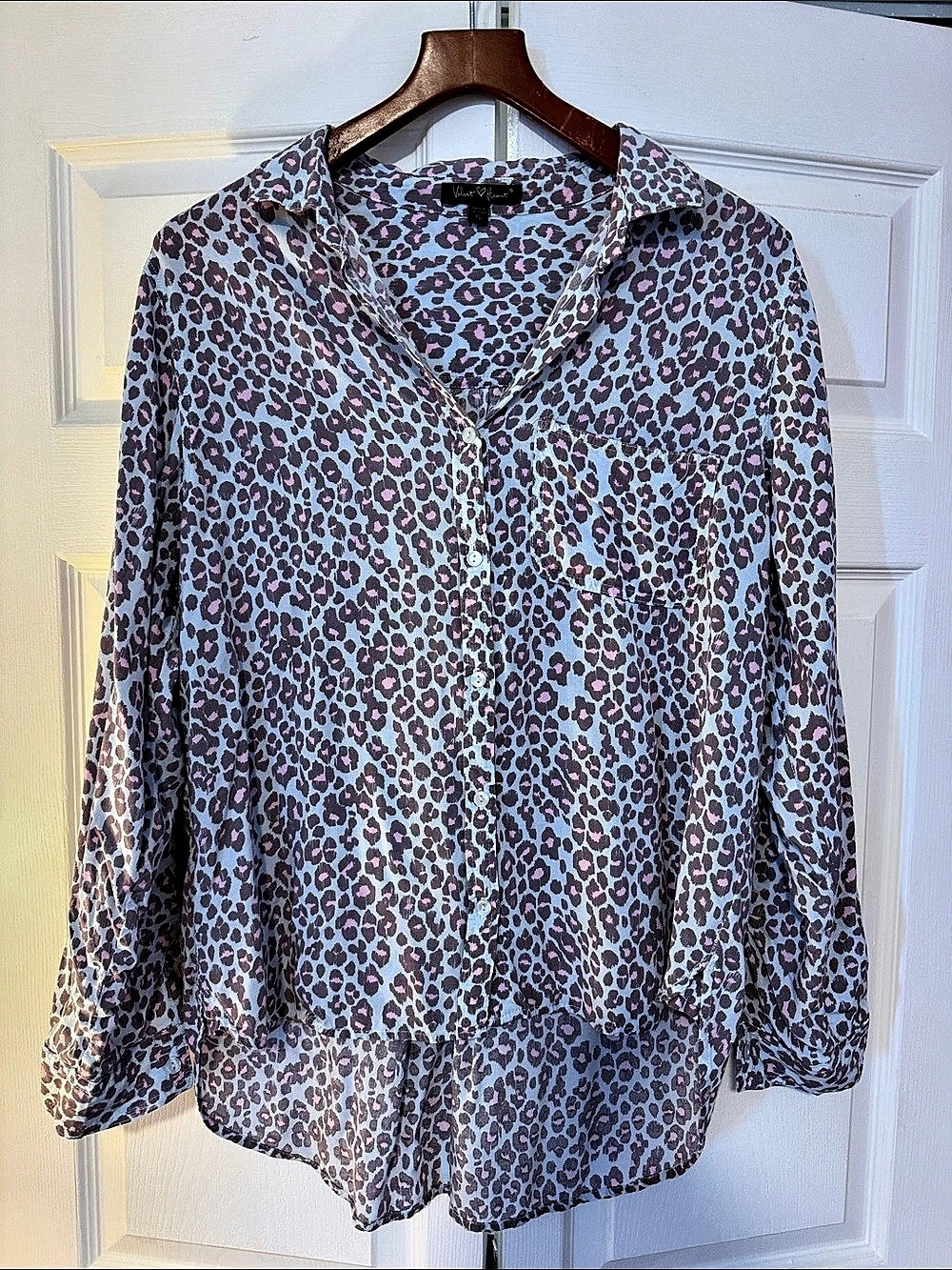 Velvet Heart Leopard Print Button Down Blue & Pink XL